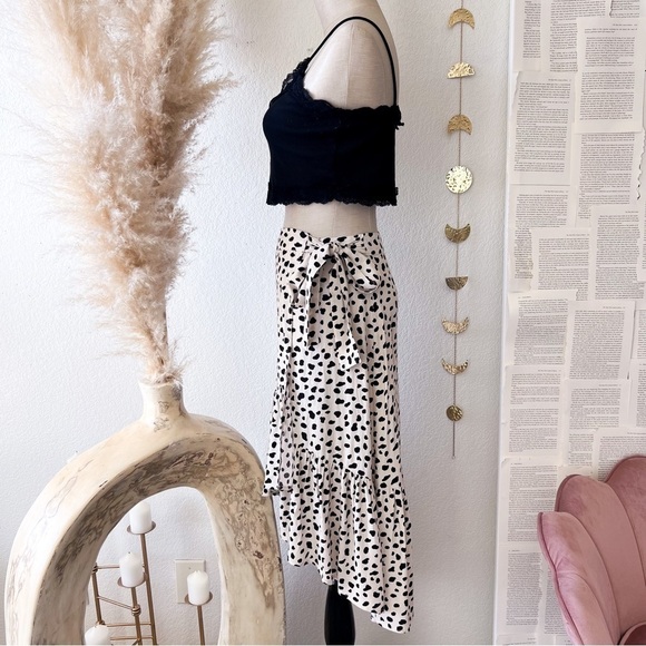 AQUA Spotted Ruffled Wrap Midi Skirt - Picture 7 of 15